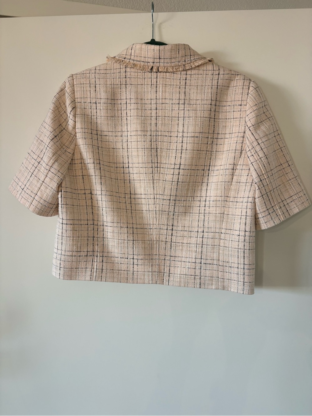 ME+EM Cropped Pale peach Tweed Blazer with Frayed Trim - Picture 8 of 8